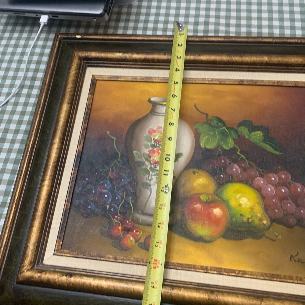 Vintage Vibrant Still Life Painting with Vase and Fruit - Picture 4 of 5